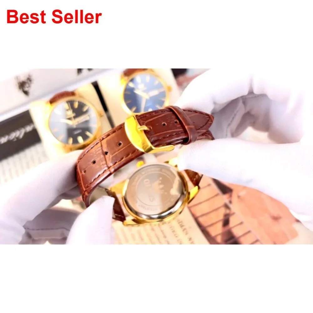 Men's Leather Watch Stainless Steel Analog Day Date Waterproof Luminous
